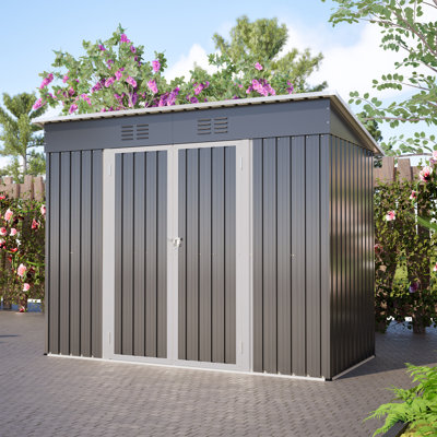 Remise de rangement extérieure en métal 8 pi x 4 pi avec structure de plancher, porte verrouillable et grande entrée Asa, acier résistant aux intempéries
