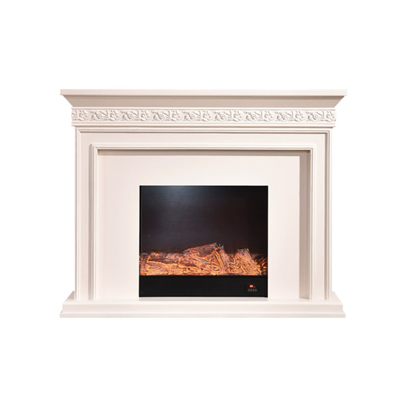 Beige Solid Wood Electric Fireplace, Beige