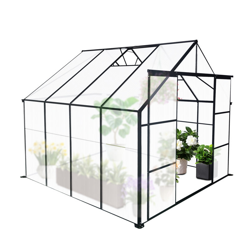 Serre noire 8X8 pi avec système de ventilation - Entretien des plantes robuste pour toutes saisons en plein air