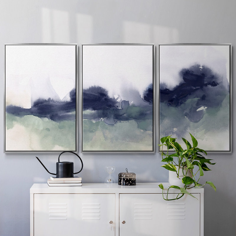 Lake Fog II - Toile encadrée multi-pièces, H 40 po x l 78 po x P 2 po, Argent