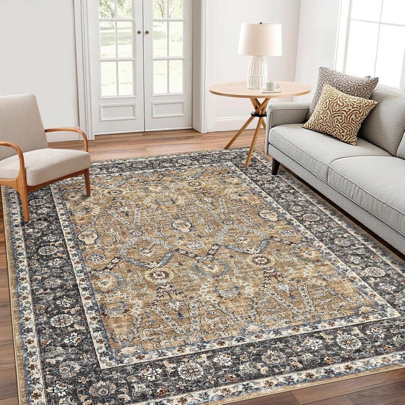 Waterproof Rug Pad Persian Style Camel 360g Pile Weight Pearl Velvet Washable Foldable Non-Shedding Living Room/Bedroom Light Grey