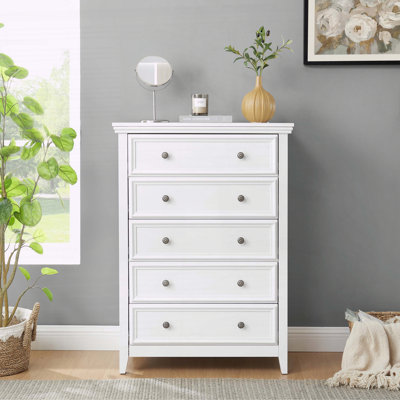 5-Drawer Modern Dresser with Smooth Metal Runners & Anti-Tipping Device – White