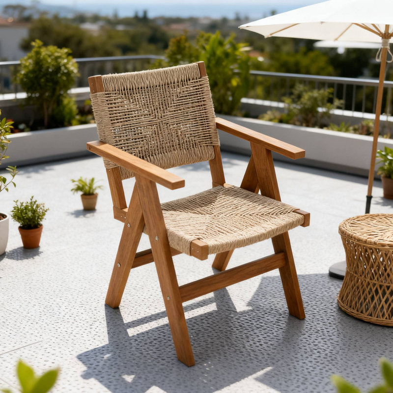 Durable Patio Chaise Lounges, Teak Finish, Rustic Style, All-season Outdoor Use