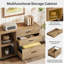 Classeur latéral mobile avec tiroirs et tablettes, armoire de rangement à roulettes, brun-1074431523