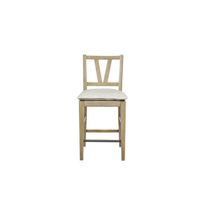 De 2 chaises à dossier en lattes de hauteur de comptoir fabriquées à partir de placages au fini noyer de cajou avec siège et attaches - Chaise en bois massif brun clair avec coussin amovible