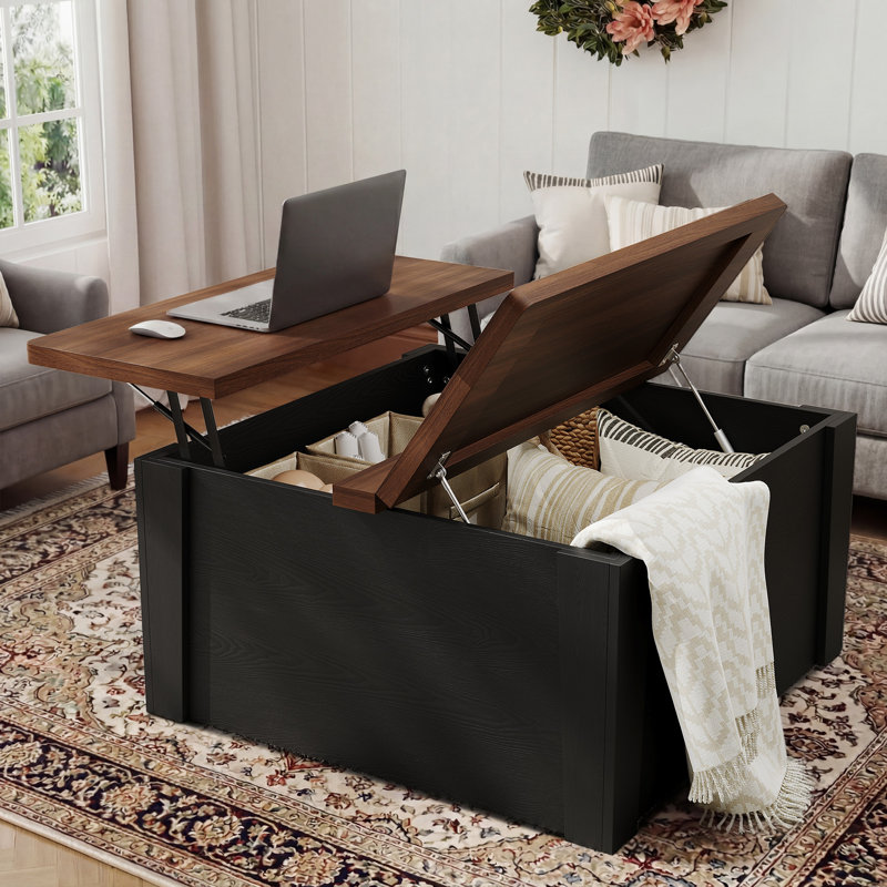Table basse à plateau relevable 31,5 pouces avec compartiment de rangement caché pour le salon, Noir