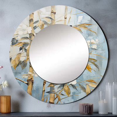 Gold And Blue Bamboo II - Bamboo Round Mirror Wall Decor