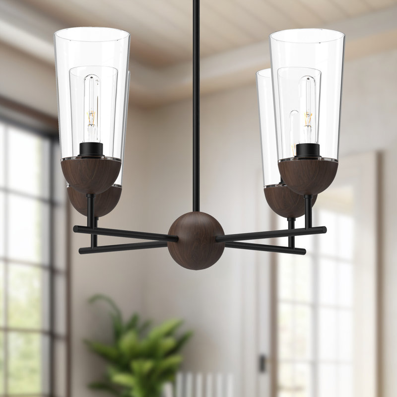 Lustre sphérique spoutnik à 4 lumières Harstad, Noir mat / Noyer