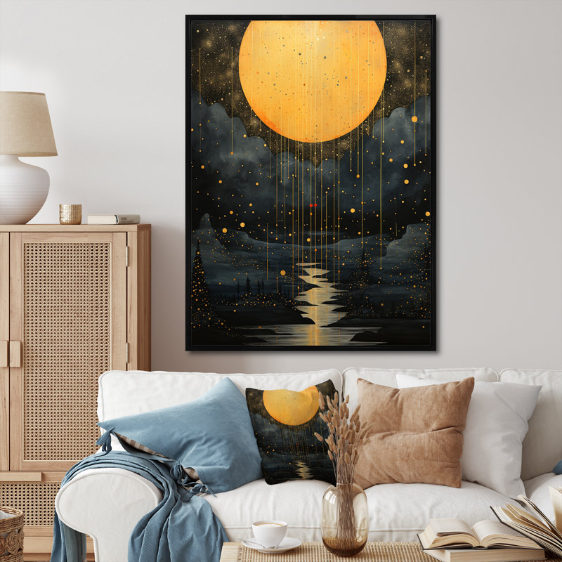 Iqlaas jaune gris Mid Century Minimalist Oasis, reproduction d'art sur toile, H 32 po x l 16 po x P 1 po, Cadre flottant noir