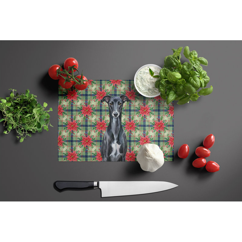 Planche à découper en verre Black Whippet Christmas PoinsettIas