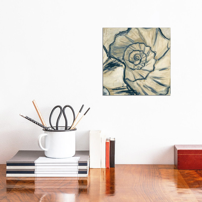 Navy Seashell Spiral II by Megan Meagher - Wrapped Canvas Painting, 30.48 cm H x 30.48 cm W