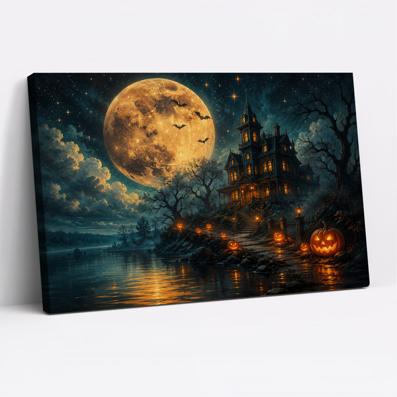 «Haunted House Under Giant Moon», H 16 po x l 24 po