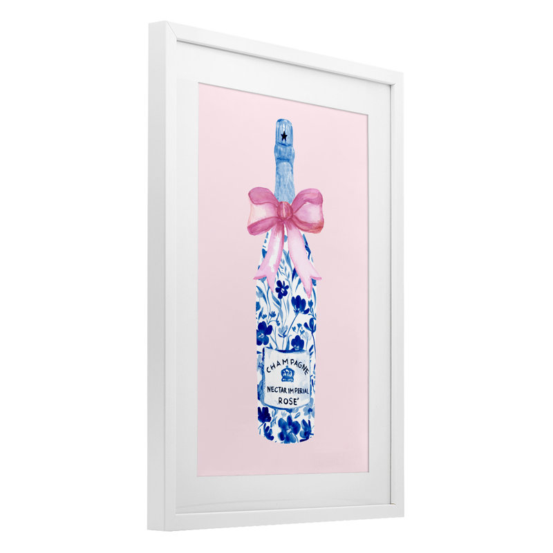 Floral Coquette Champagne, reproduction encadrée sous verre, design par Corinne Haig, H 20 po x l 14 po, Cadre blanc côtier