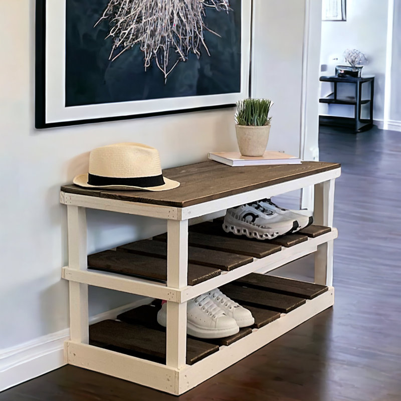 Banc de rangement pour 8 paires de chaussures, Brun foncé / blanc