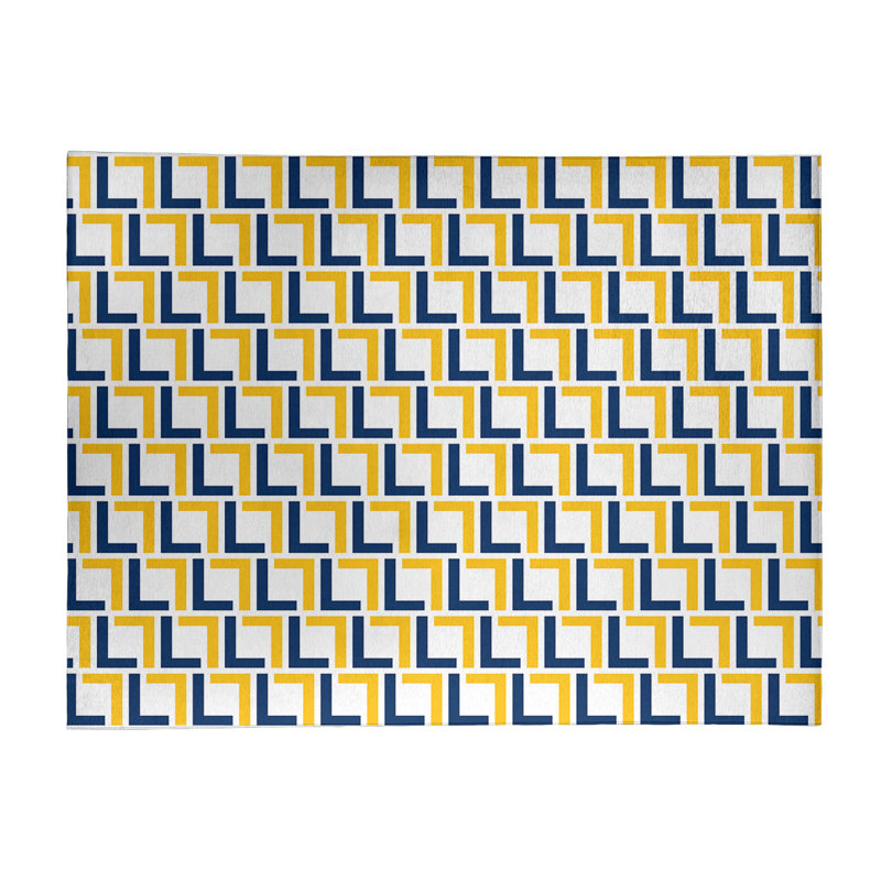 Tapis géométrique blanc / jaune / bleu, Rectangle 9 pi x 12 pi