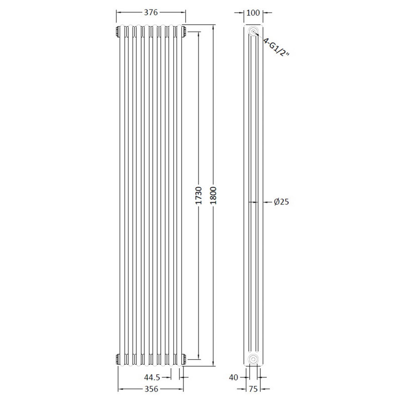 Colosseum Vertical Designer Radiator, 180cm H x 38.1cm W