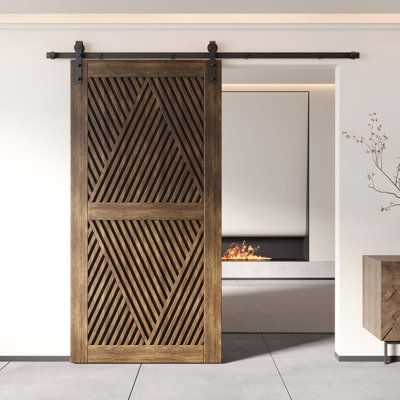 Homacer 80" High Diamond Design Dark Walnut Finished & Unassembled Pine Wood Barn Door (Interior Use Only)