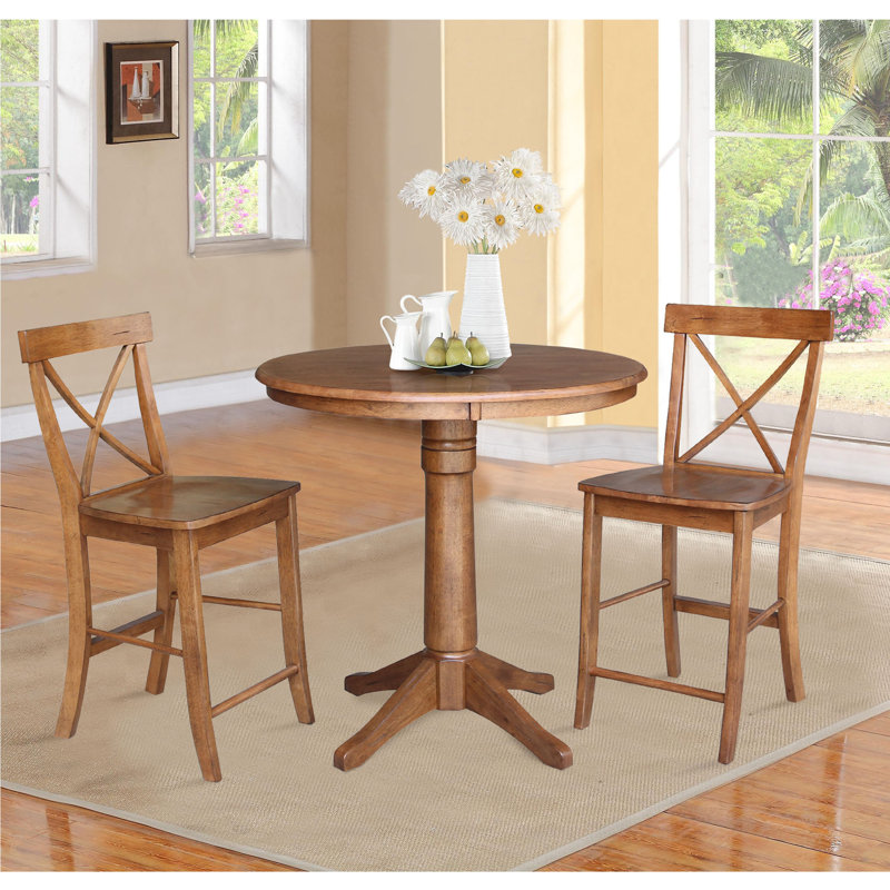 Dorchen 3 - Piece Counter Height Solid Wood Dining Set, 35.9" H x 36" L x 36" W, Distressed Oak