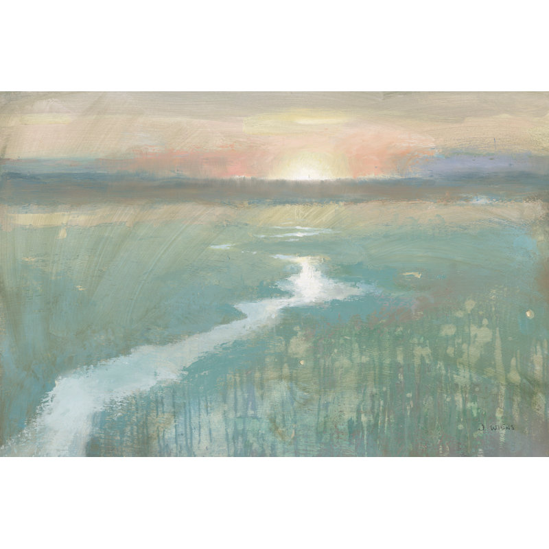 «Evening Stream» par James Wiens - Peinture, H 8 po x l 12 po, Blanc, Imprimé avec cadre blanc