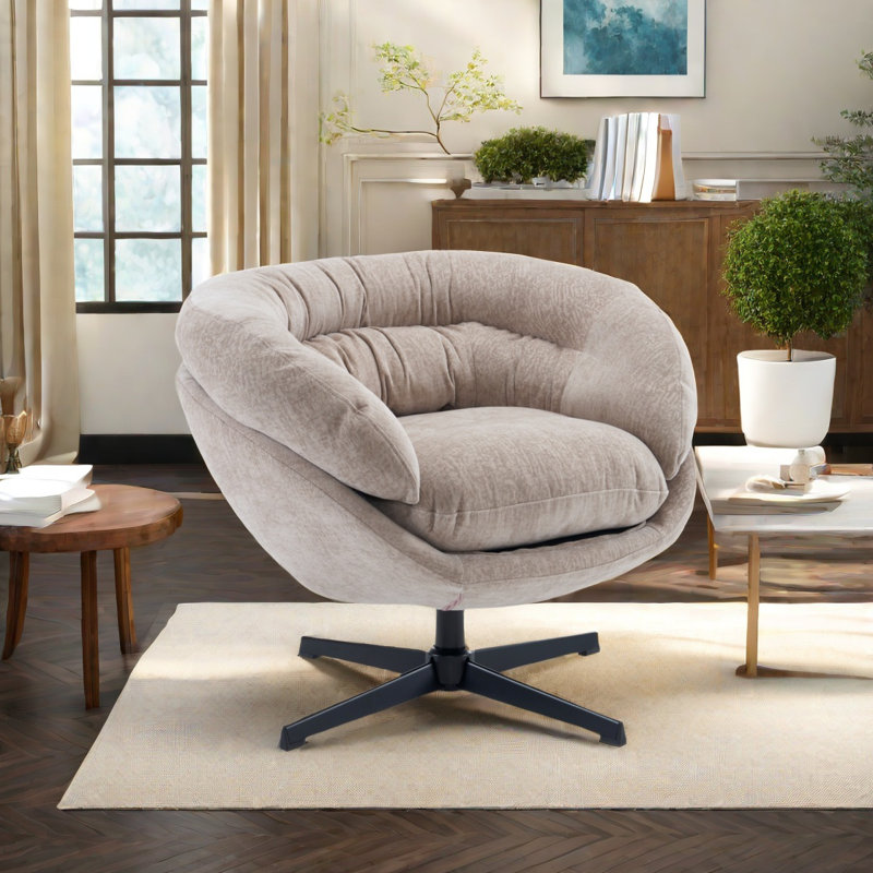 Fauteuil d'appoint pivotant rembourré, Chenille brune