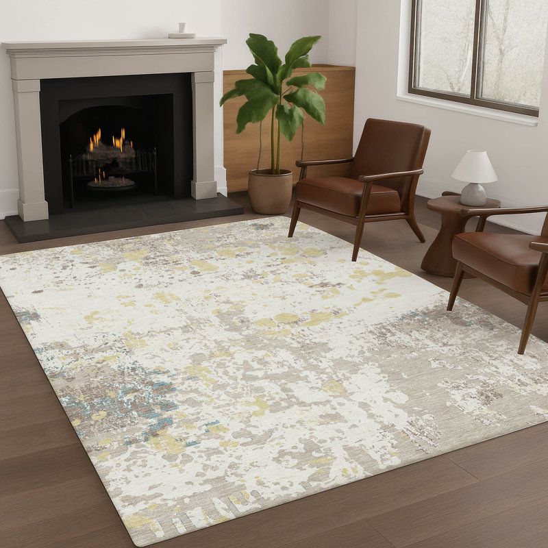 Machine Washable Indoor/Outdoor Chantille ACN2679 Abstract Rug, 8' x 10', Ivory