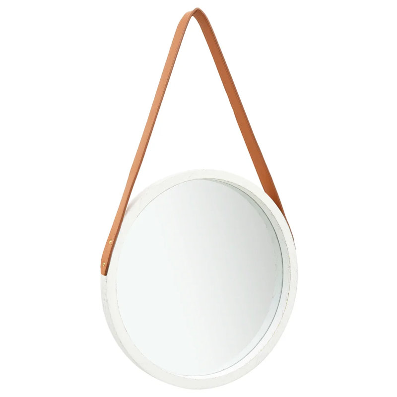 Hagood Wood Wall Mirror, White/Brown, 40cm H x 40cm W