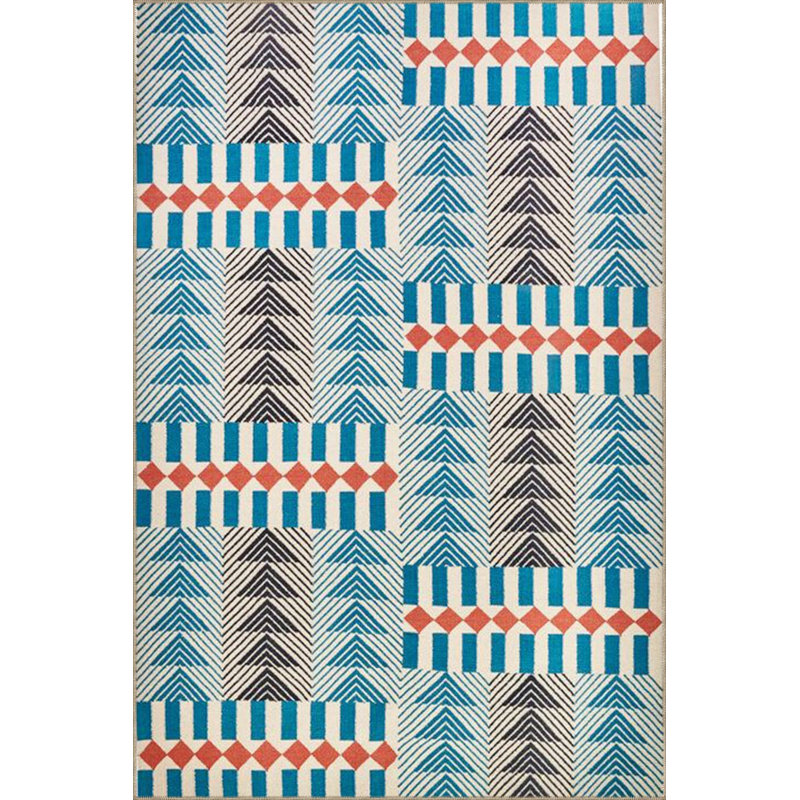 Tapis bleu tissé à motif triangulaire lavable à la machine, Sous-tapis carré 3 pi 3 po inclus