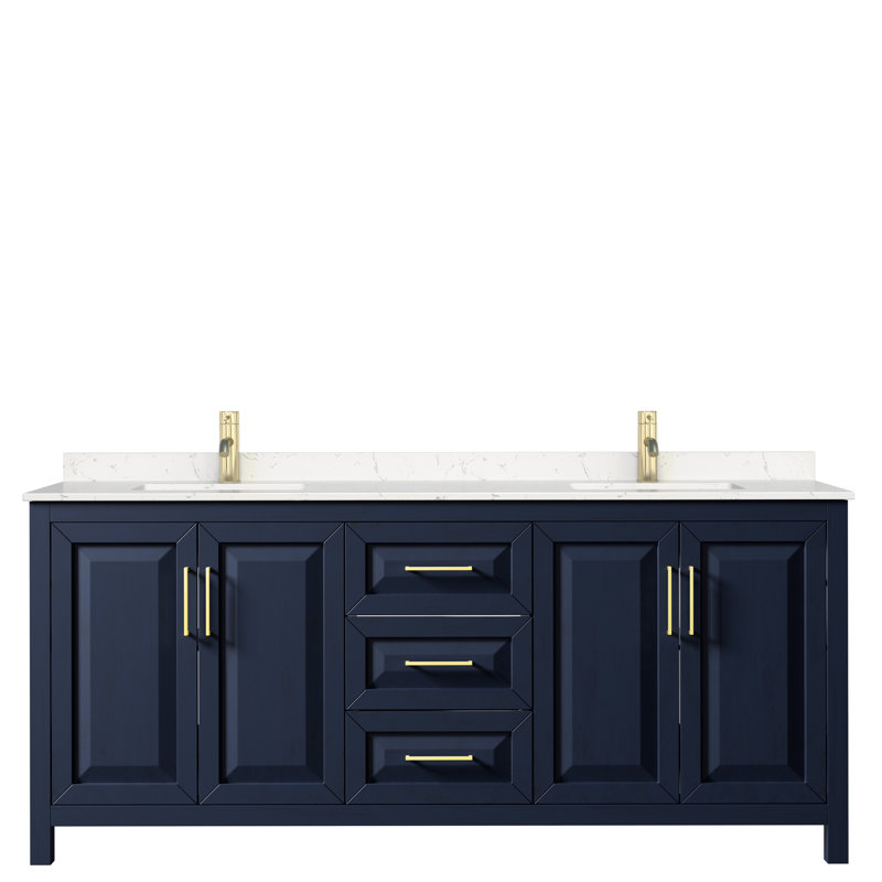 Daria 80'' W Double Vanity, Dark Blue, Carrara Cultured Marble, Brushed Gold