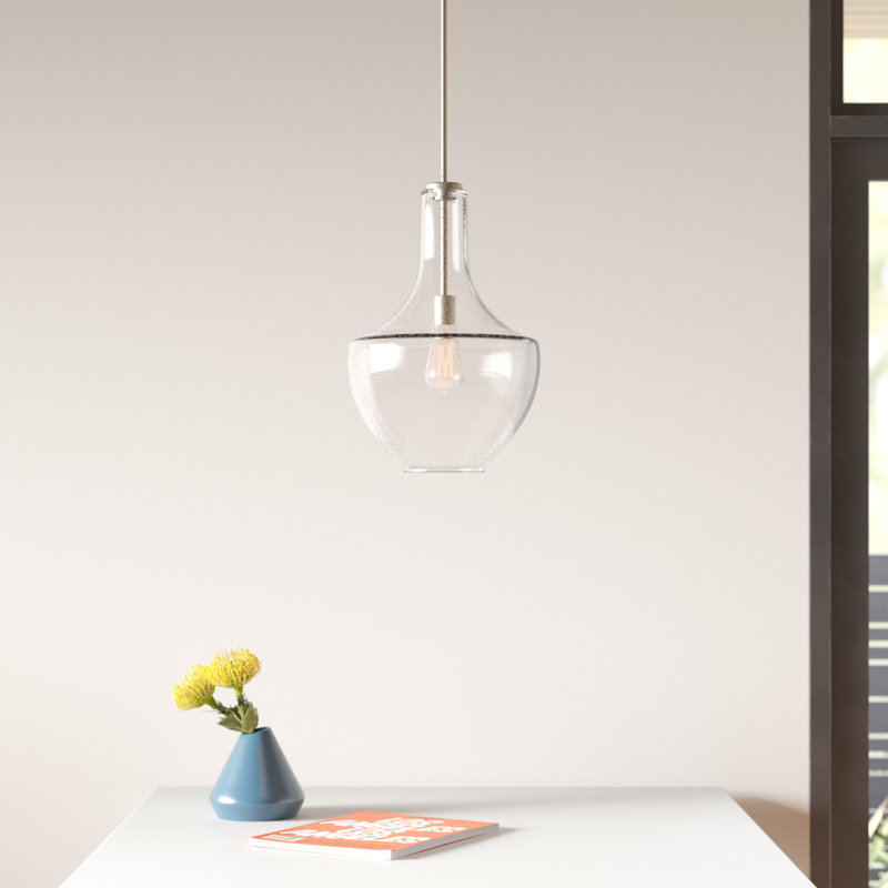 Luminaire suspendu simple à 1 lumière Moten, Verre martelé, H 15,19 po x l 10,5 po x P 10,5 po, Bronze vieilli