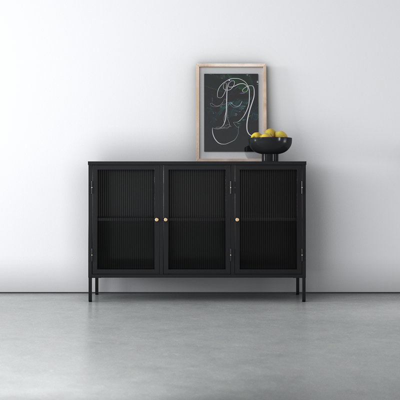 Black Steel and Glass 52'' Modern Sideboard with Gold Hardware