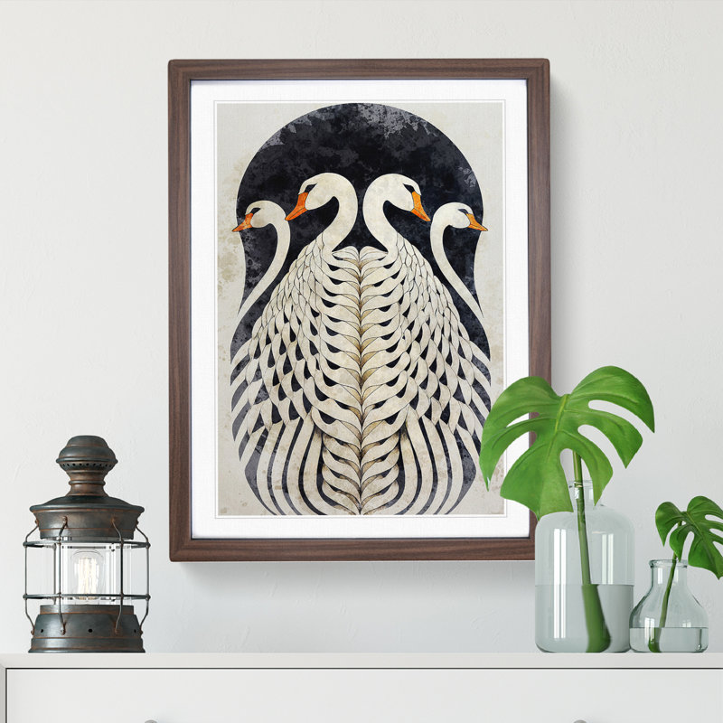 Deco Swan - Framed Print, 64cm H x 46cm W x 2cm D, Walnut
