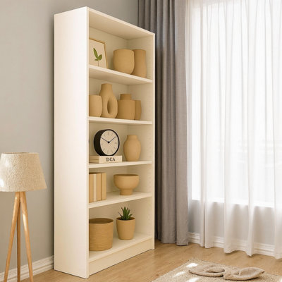 Norvella 5‑Tier Bookshelf Storage Cabinet – Black, 70.9"H Tall, Open Shelves, Anti‑Tip Kit Included – Space‑Saving Vertical Bookcase for Living Room, Home Office, Bedroom, or Study