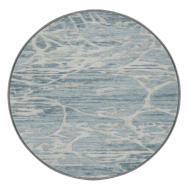 Tapis abstrait gris lavable à la machine, Rond 5 pi