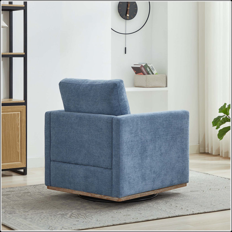 Fauteuil d'appoint pivotant en chenille 30,7 po 30,7 po - Base en bois patiné, Blue