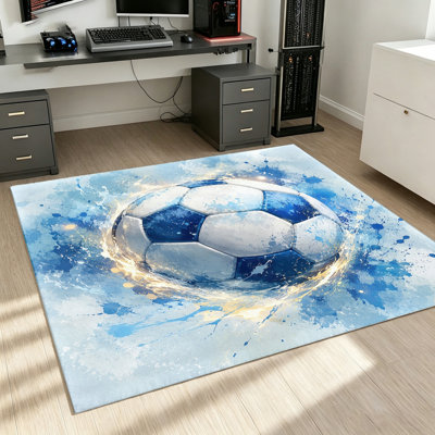Dynamic Soccer Ball Area Rug, Splash Art Design, Non-Slip Soft Floor Mat, Washable Home Decor for Living Room, Bedroom, Kids, Game, Football Fan Gifts, and Accessories