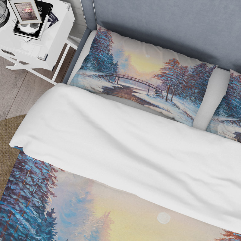 Ensemble de housse de couette en microfibre blanc / bleu foncé / jaune, Housse de couette pour grand lit et 2 taies décor