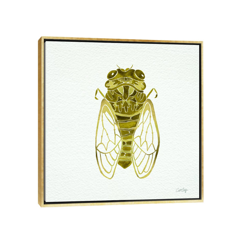 Cigale, impression sur toile tendue en or, H 12 po x l 12 po x P 1,5 po, Cadre doré