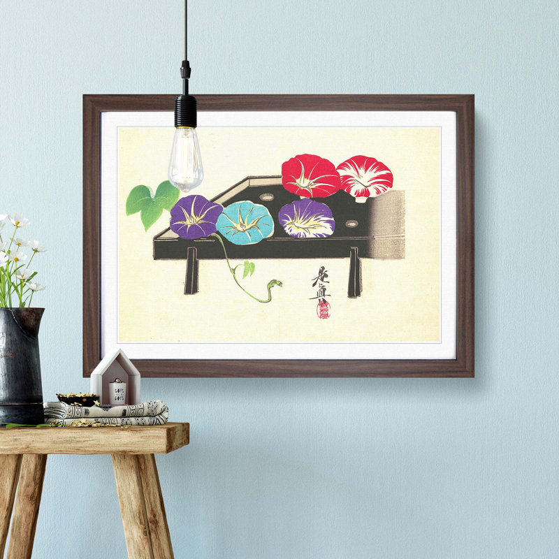 Morning Glories by Shibata Zeshin - Picture Frame Painting Print, 48cm H x 65cm W x 2cm D, Walnut Framed