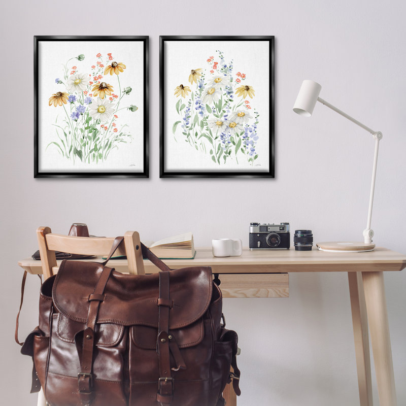 «Summer Garden Watercolor Daisies», ensemble de 2 toiles flottantes encadrées par Katrina Pete, H 31 po x l 25 po