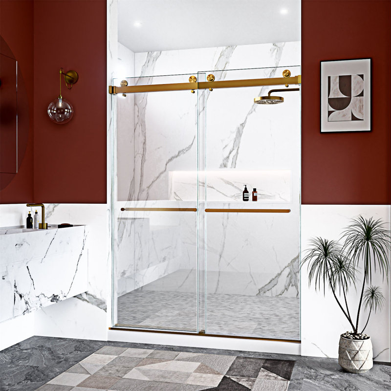 Porte de douche coulissante double sans cadre, Or brossé