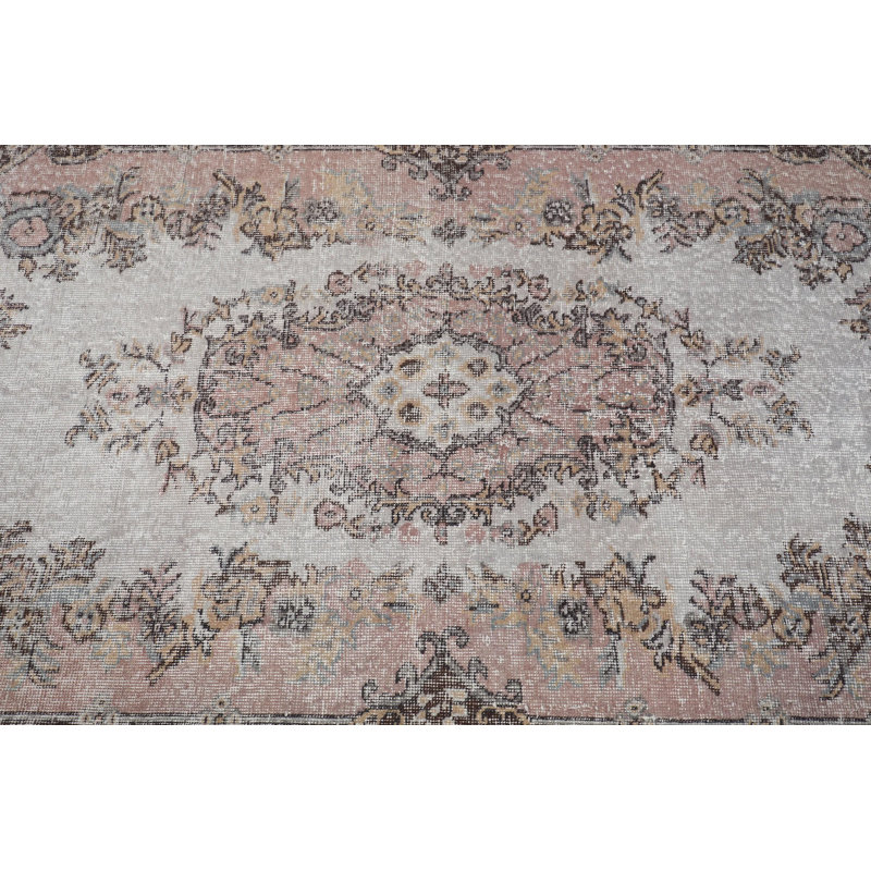 Handmade Turkish Vintage Style Area Rug with Floral Design for Living Room Decor