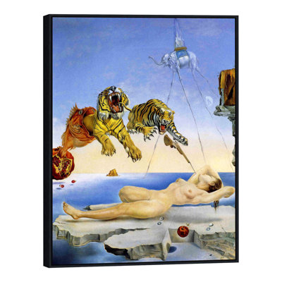Impression sur toile encadrée, "Rêve causée par le vol d'une abeille" par Salvador Dali, art mural pour salon, décorations de bureau à domicile (cadre en bois de couleur mince, 12 po x 16 po)