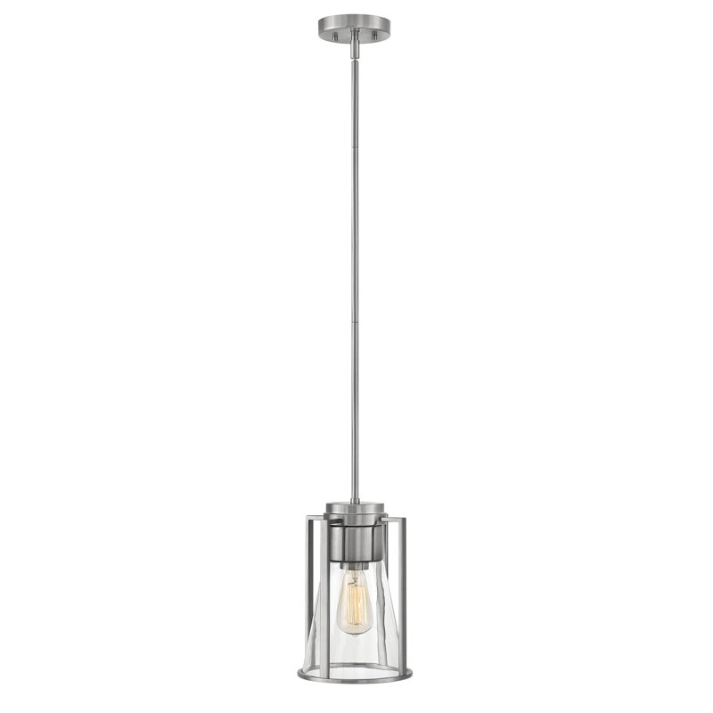 Refinery 1-Light Downrod Pendant w/ Cone-Shaped Glass, Clear, Brushed Nickel