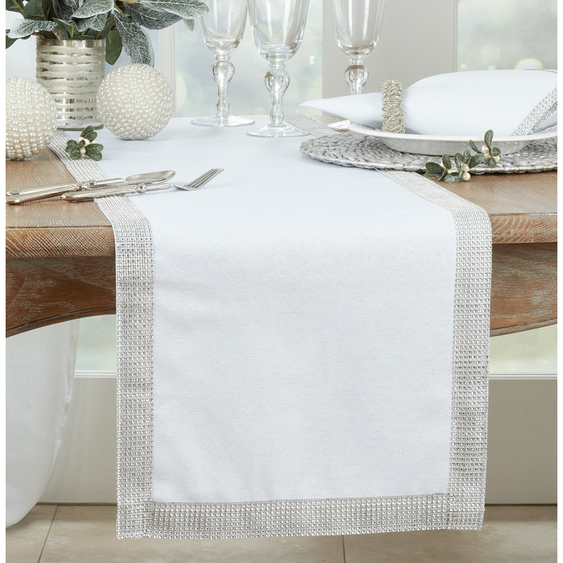 White Studded Polyester Winter Table Runner