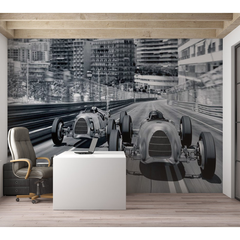 Murale de sport pelez et collez - Formule 1 dans l'ancien temps, L 110 po x l 154 po