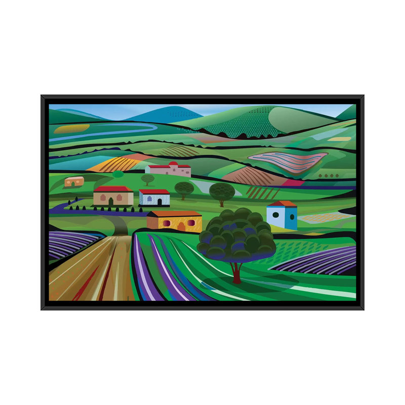 « santa barbara fermes », impression sur toile, H 18 po x l 26 po x P 1,5 po, Toile avec cadre noir, Pas de tapis