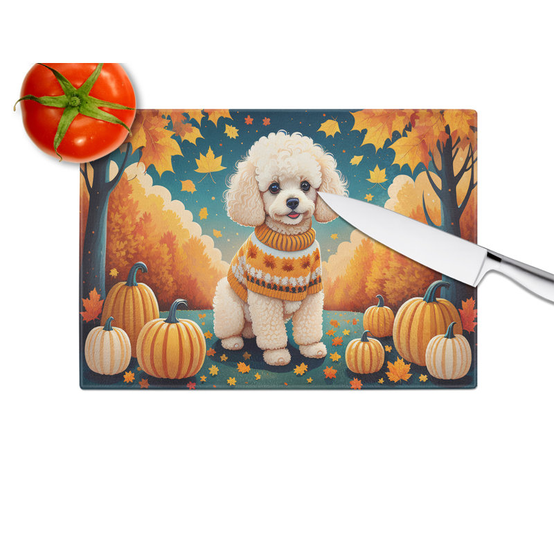Poodle Fall Glass Cutting Board Large