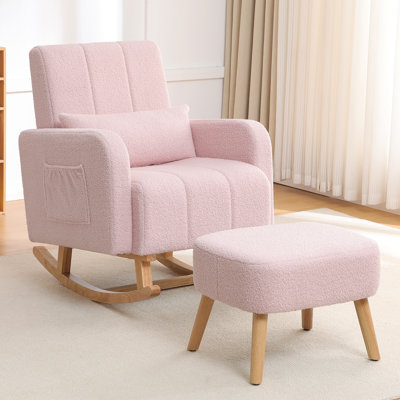 Upholstered Teddy Rocking Chair And Ottoman Ensemble