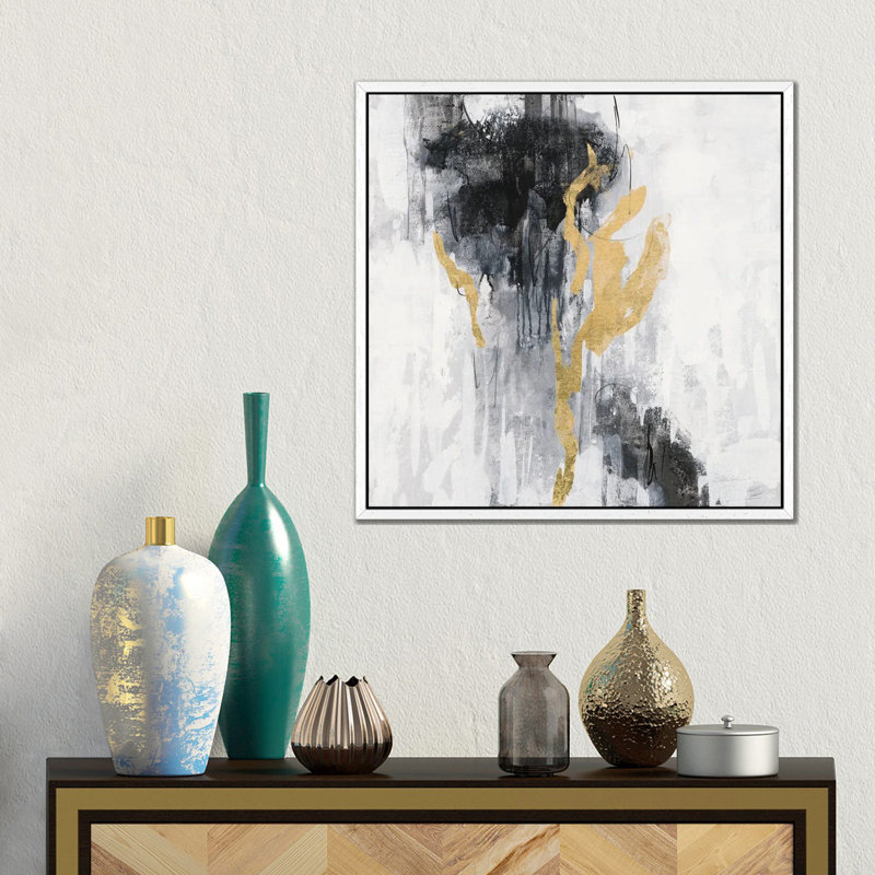 Golden Rain II 1 Piece Wall Art on Canvas, 45.72 cm H x 45.72 cm W, White Framed