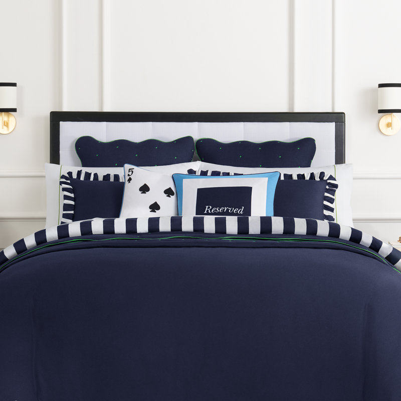 Kate Spade New York Saved You A Spot Reversible Decorative Pillow, 20" x 20" Throw Pillow for Bed or Sofa, Cotton and Linen Cover, Blue 